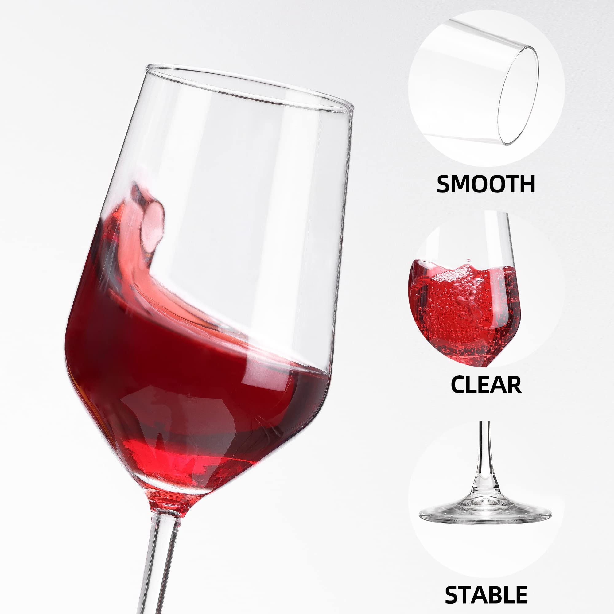 HAKEEMI Wine Glasses Set of 12, 13 oz Laser Cut Rim Wine Glass, Long Stem, Thin Rim, Classy Crystal-Clear