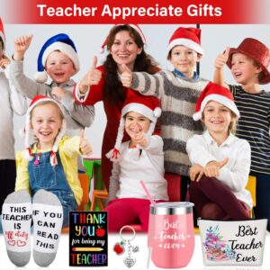 Newtay Teacher Appreciation Gifts Thank You Teacher Gifts Basket,12 oz Wine Tumbler Best Teacher Makeup Pouch Bag Keychains Teacher Socks for Teacher Appreciation Supplies (Best Teacher)