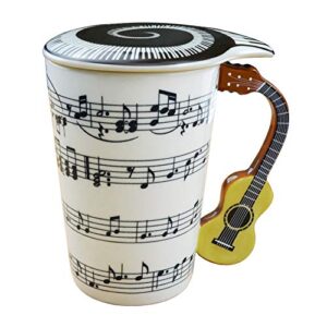 lavezee mug cup with guitar handle and art musical notes holds 15 oz, tea coffee milk ceramic mug gift for music lover