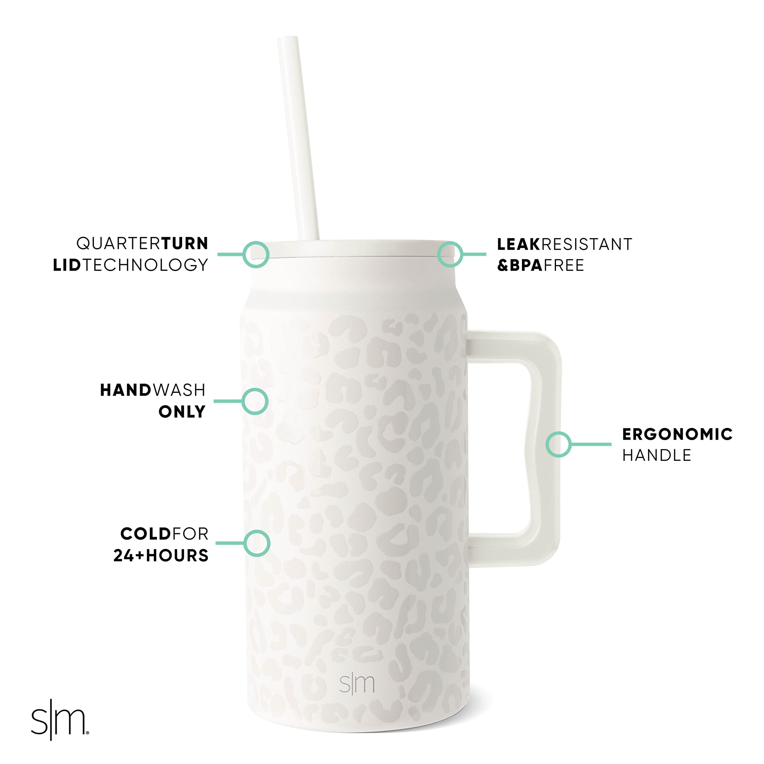 Simple Modern 50 oz Mug Tumbler with Handle and Straw Lid | Reusable Insulated Stainless Steel Large Travel Jug Water Bottle | Gifts for Women Men Him Her | Trek Collection | 50oz | Cream Leopard