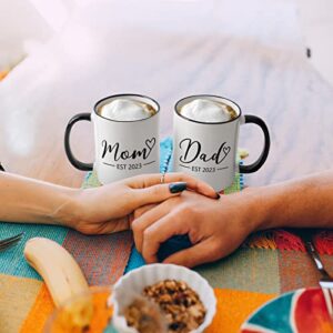 YHRJWN - Mom and Dad Mug, Mom Dad Est 2023 Coffee Mug Set, Gifts for New Parents, New Mom Dad Gifts, Pregnancy Gifts for First Time Moms Couple, First Fathers Day Mothers Day Gifts, 11Oz(Black Handle)