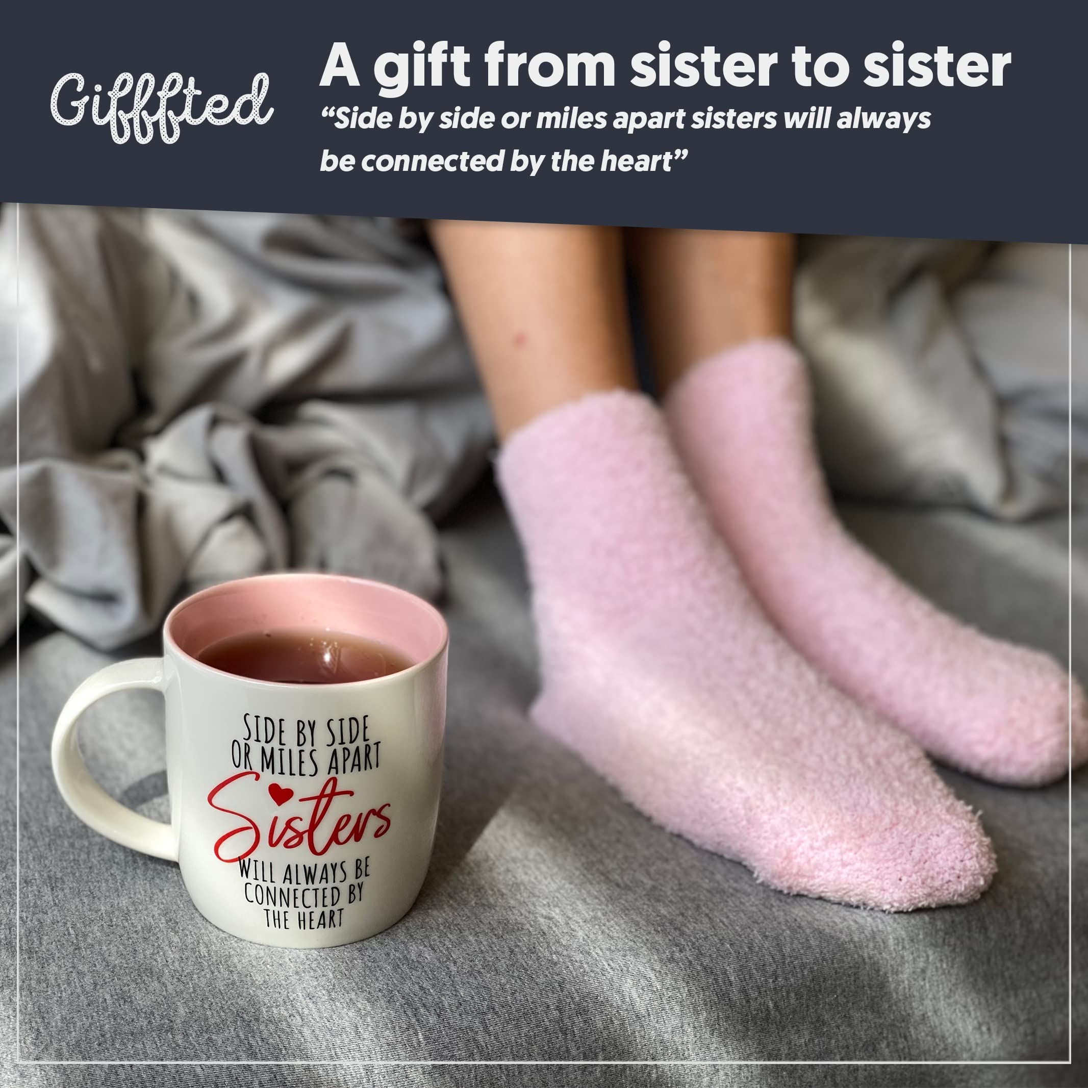 Triple Gifffted Best Sister Ever Coffee Mug & Socks, Gifts for Little Big Sisters from Brother, Birthday Presents Ideas, Valentines Mothers Day Christmas, to younger older sibling, Ceramic Cup 380ML