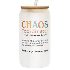 thank you gifts for women, boss, coworker, manager, her, teacher - chaos coordinator gifts - boss lady gifts, coworker gifts, office gifts - administrative professional day gifts - 16 oz can glass