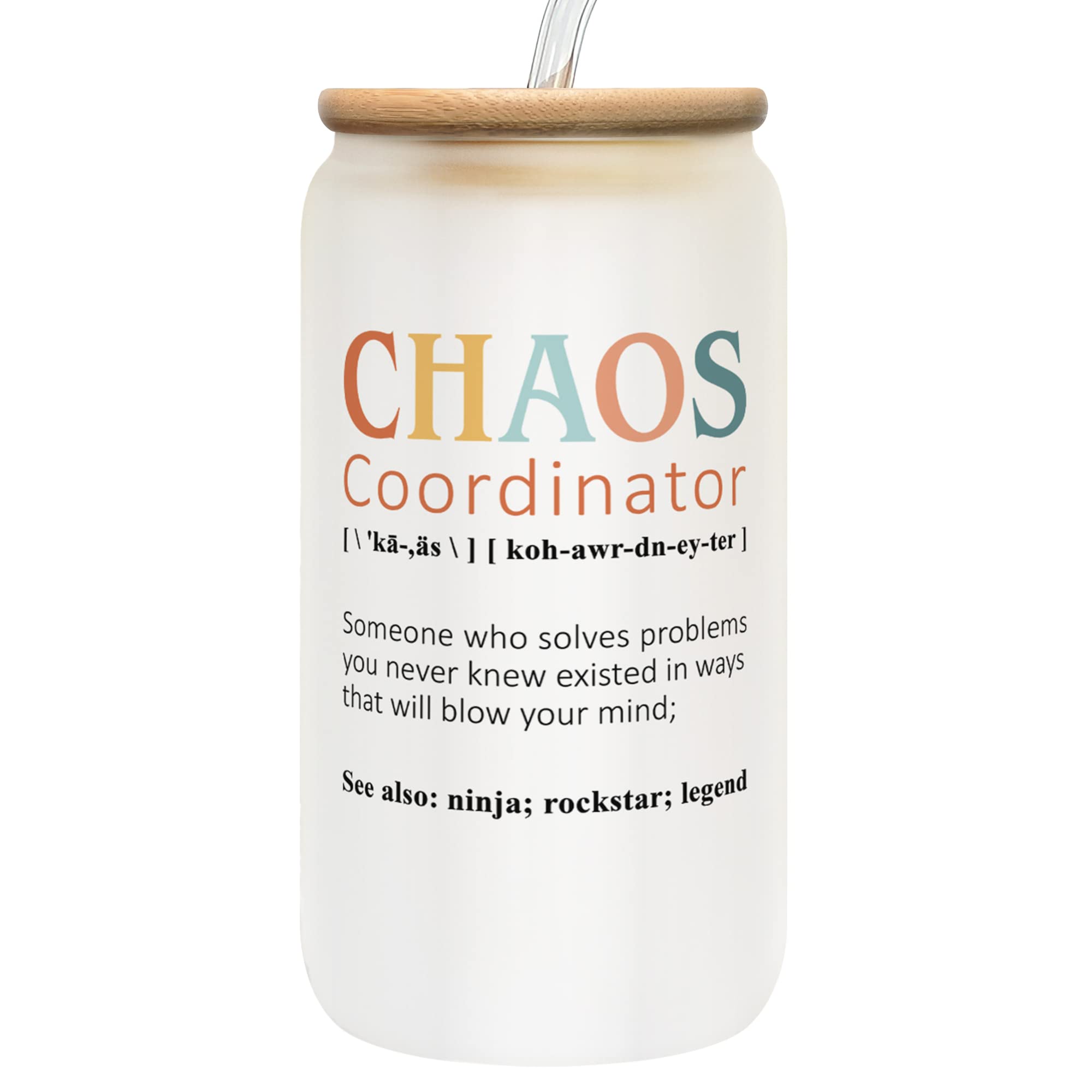 Thank You Gifts for Women, Boss, Coworker, Manager, Her, Teacher - Chaos Coordinator Gifts - Boss Lady Gifts, Coworker Gifts, Office Gifts - Administrative Professional Day Gifts - 16 Oz Can Glass