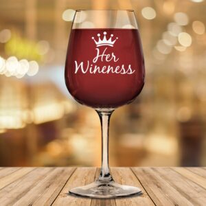 Funny Wine Glass for Women - Her Wineness Queen Wine Glass - Best Birthday Gifts for Women, Mom, Wife, Her - Unique Bday Present Ideas from Husband, Son, Daughter - Fun Wine Gift for Friends