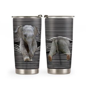 20oz elephant gifts for women, men, birthday gifts for her, him, coffee thermos, funny cool gag gifts, animal lovers gifts, cute elephant tumbler cup, insulated travel coffee mug with lid