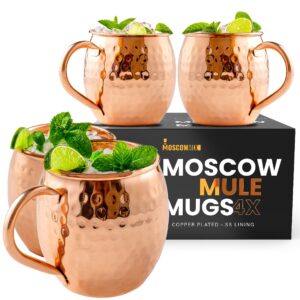 moscow-mix moscow mule mugs large 16 oz - 100% pure plated copper cups with premium stainless steel lining - moscow mule cups set of 4 - mule mugs perfect for party drinking and gift