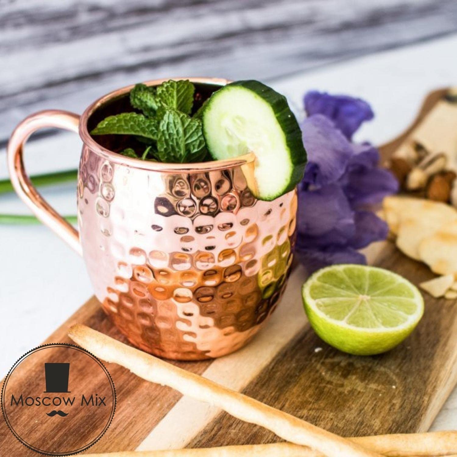Moscow-Mix Moscow Mule Mugs Large 16 oz - 100% Pure Plated Copper Cups with Premium Stainless Steel Lining - Moscow Mule Cups Set of 4 - Mule Mugs Perfect for Party Drinking and Gift