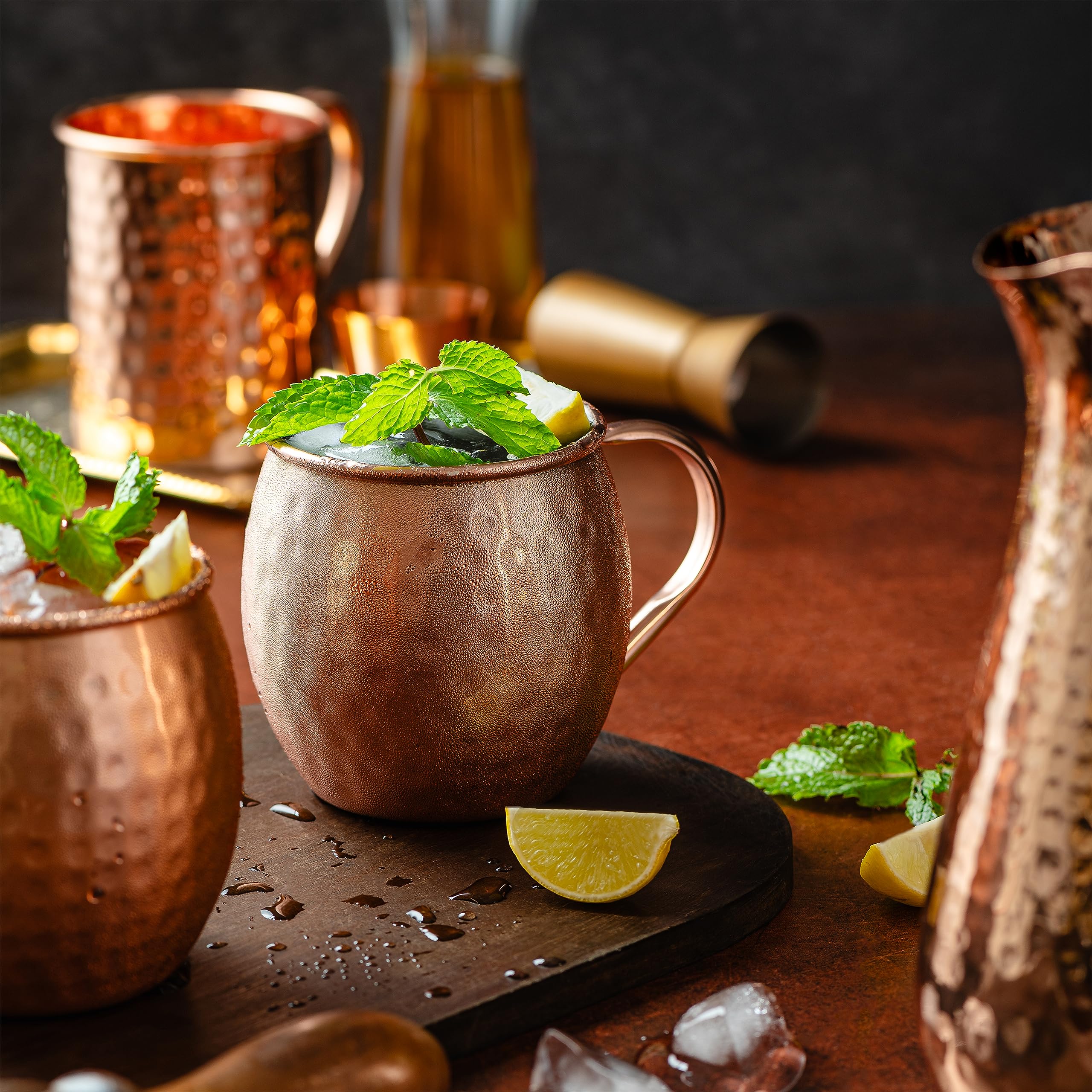 Moscow-Mix Moscow Mule Mugs Large 16 oz - 100% Pure Plated Copper Cups with Premium Stainless Steel Lining - Moscow Mule Cups Set of 4 - Mule Mugs Perfect for Party Drinking and Gift