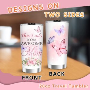WNNNS Gifts for Mom - 20oz Pink Butterfly Gifts Stainless Steel Tumbler-Mother's Day Gifts for Mom From Daughter Son- Personalized Butterfly Cup Gifts Insulated Travel Coffee Mug with Lid.