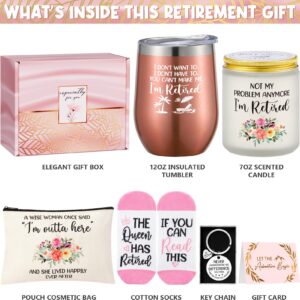 Retirement Gifts for Women 2024, Happy Retirement Gifts for Coworker, Teacher, Boss, Nurses, Friends, Mom, Grandma, Retirees, Best Retirement Gifts Funny Female Retired Gifts Basket with Wine Tumbler