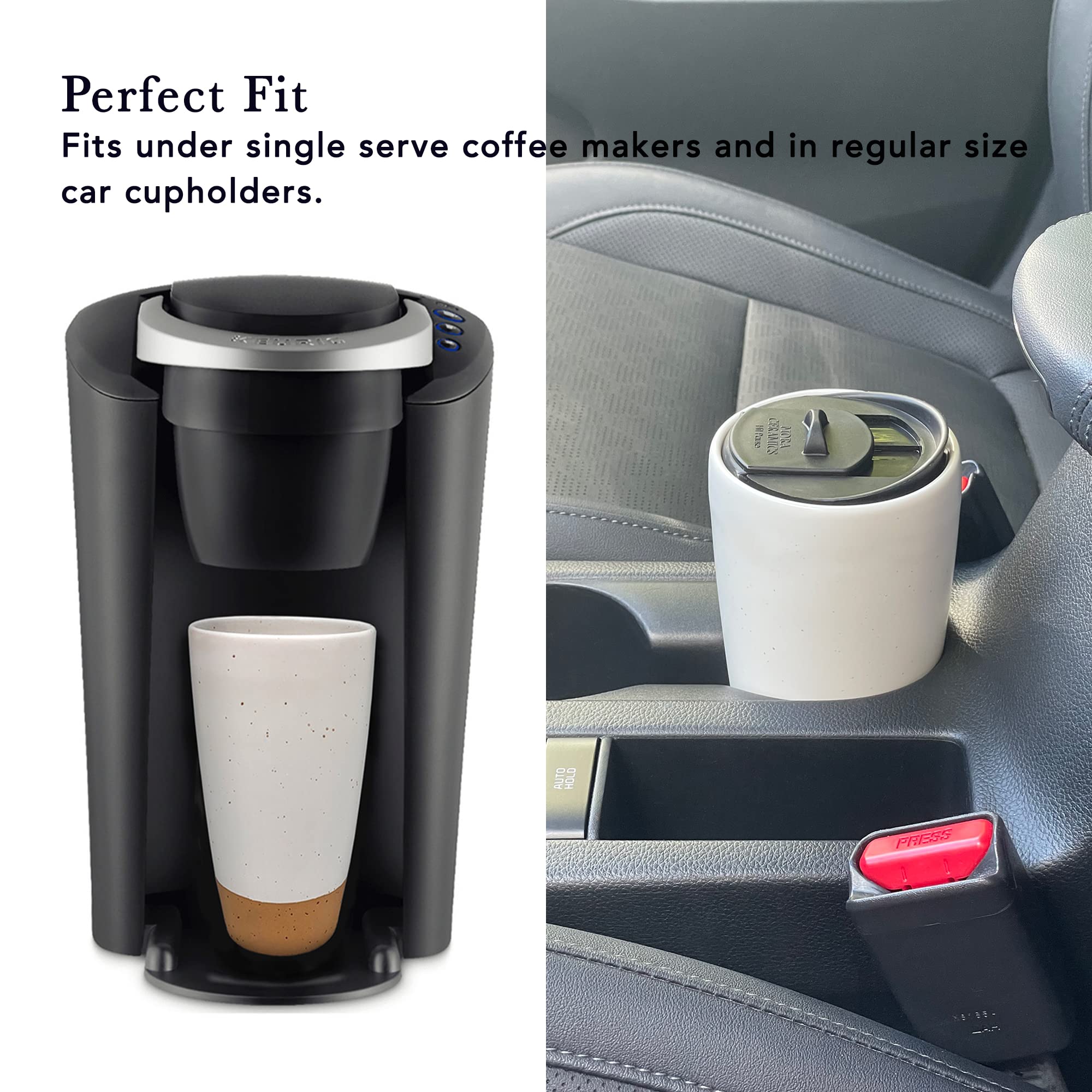 Mora Double Wall Ceramic Coffee Travel Mug with Lid, 14 oz, Portable, Microwave, Dishwasher Safe, Insulated Reusable Tall Cup, Splash Resistant Lid - To Go Tumbler for Car Cup Holder, Seafoam