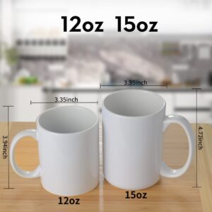 Set of 12 Sublimation Mug 12oz Blank Sublimation Mug White Coffee Mug Ceramic Cups Mug Sublimation Series Espresso Cups DIY Coated Classic Mug for Coffee, Tea, Soup, Milk, Latte, Women, Men