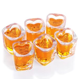 valeways 2oz heavy base shot glasses, sets of 6/heart shaped clear tequila shots/square shot /espresso shot glass/bulk shot glasses