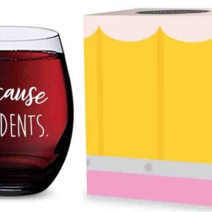 GSM Brands Stemless Wine Glass for Teachers (Because Students) Made of Unbreakable Tritan Plastic and Dishwasher Safe - 16 ounces