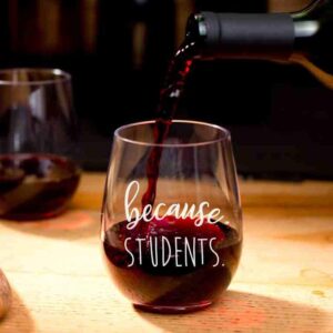 GSM Brands Stemless Wine Glass for Teachers (Because Students) Made of Unbreakable Tritan Plastic and Dishwasher Safe - 16 ounces