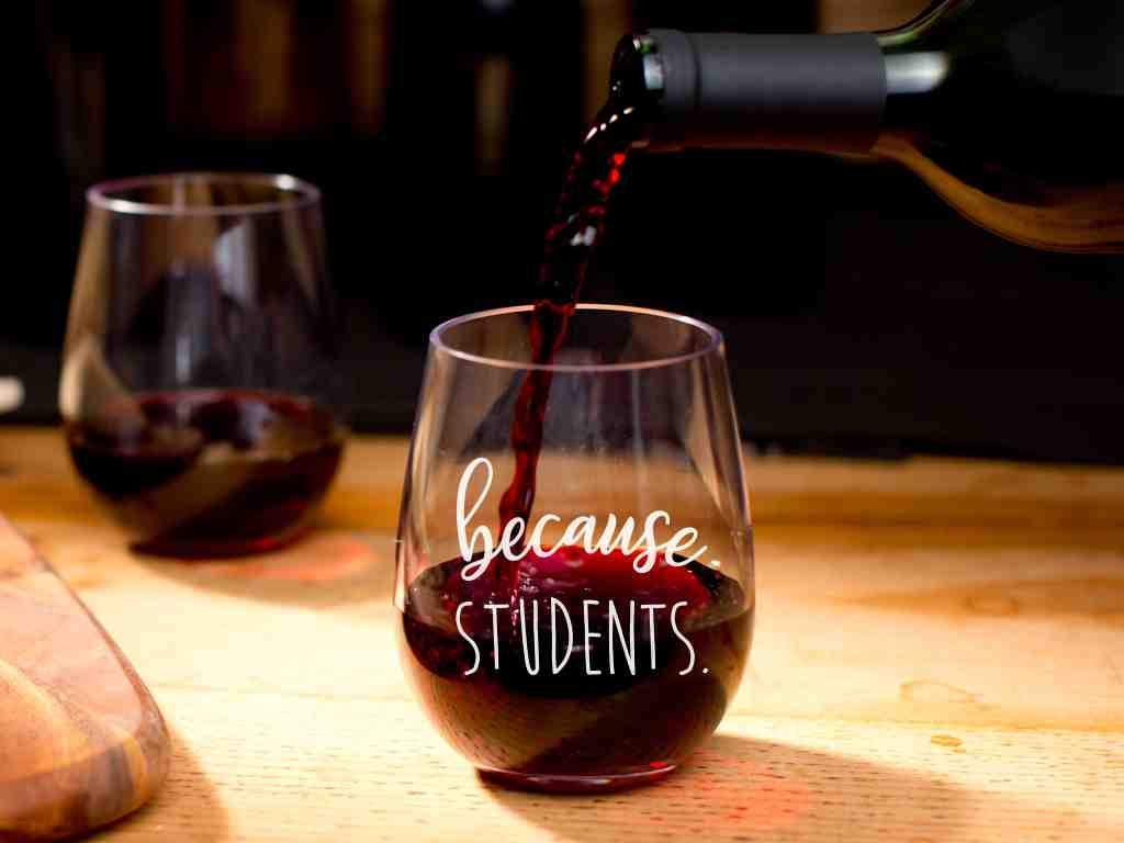 GSM Brands Stemless Wine Glass for Teachers (Because Students) Made of Unbreakable Tritan Plastic and Dishwasher Safe - 16 ounces