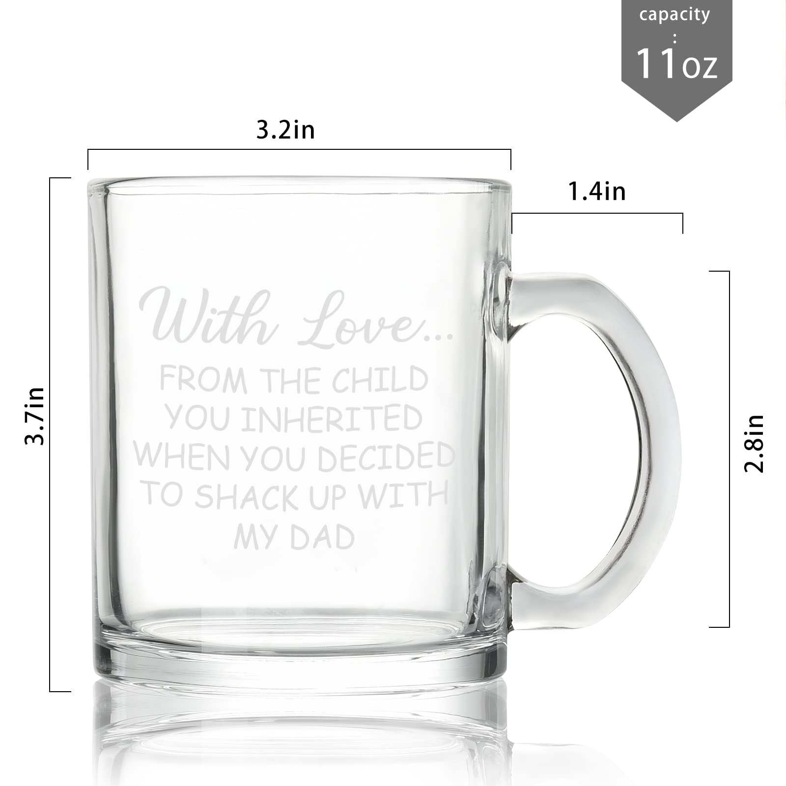 DAZLUTE Funny Glass Coffee Mug Gifts for Stepmom, With Love from the Child You Inherited Clear Coffee Cups with Handle, Mother’s Day Christmas Birthday Gifts for Stepmom Stepmother, 11 Oz