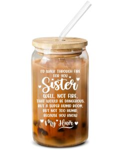 neweleven mothers day gifts for sister from sister, brother - unique birthday present for sister, soul sister, big sister, little sister, sister in law, sibling, bestie - 16 oz coffee glass
