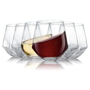 [6-Pack,10 Oz] Design·Master- Diamond Wine Glasses, Stemless Wine Glasses, Diamond Whiskey Glasses, Drinking Glasses, Ideal for Red and White Wine,Kitchen Glassware, Wedding and Party Gifts