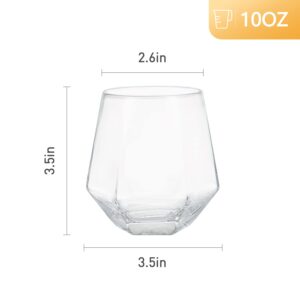 [6-Pack,10 Oz] Design·Master- Diamond Wine Glasses, Stemless Wine Glasses, Diamond Whiskey Glasses, Drinking Glasses, Ideal for Red and White Wine,Kitchen Glassware, Wedding and Party Gifts