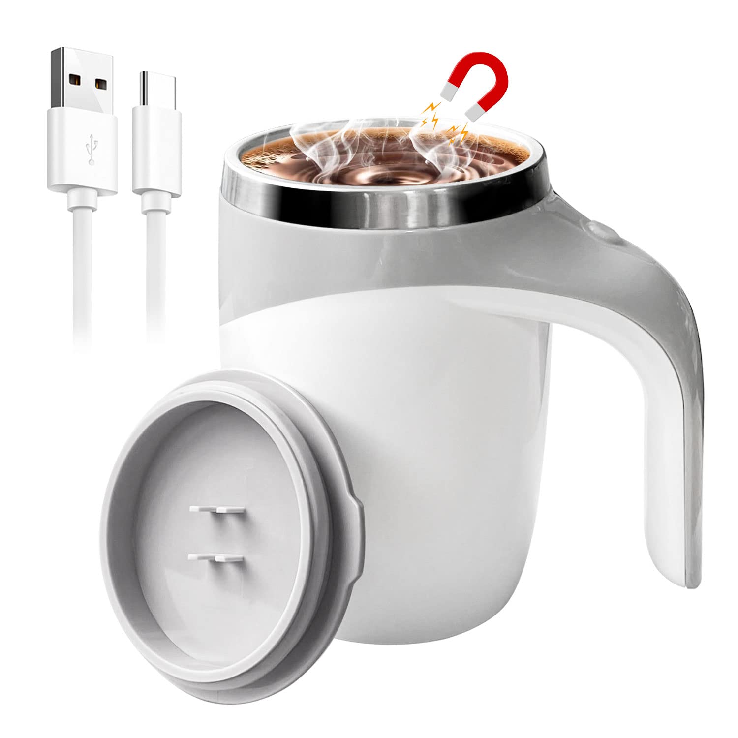 BTRICL Self Stirring Coffee Mug echargeable 380ML Stainless Steel Mug for Coffee Milk Cocoa Tea Hot Chocolate