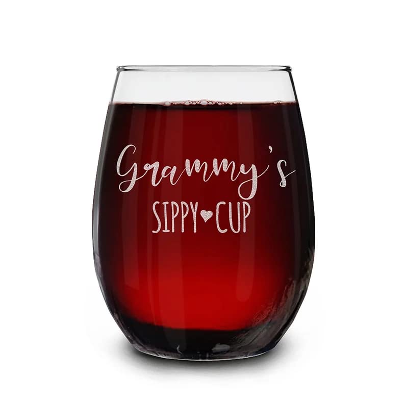 shop4ever Grammy's Sippy Cup Engraved Stemless Wine Glass 15 oz. Mother's Day Gift for Grandma