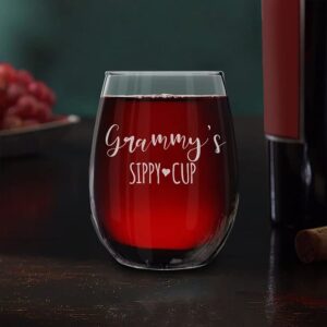 shop4ever Grammy's Sippy Cup Engraved Stemless Wine Glass 15 oz. Mother's Day Gift for Grandma