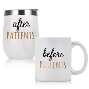 lifecapido before patients, after patients perfect nurse day appreciation gifts idea for nurses, doctors, hygienists, assistants, dentists, 11 oz coffee mug and 12 oz stainless steel wine tumbler set