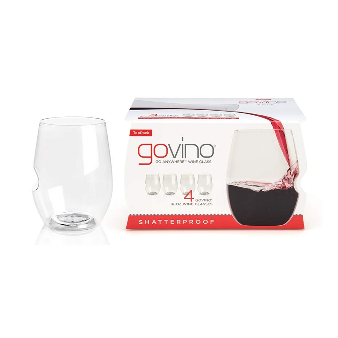 govino Go Anywhere Wine Glasses | Dishwasher Safe, Flexible, Shatterproof, and Recyclable | 16 oz. Each | Set of 4.