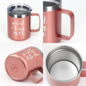 GINGPROUS Best Mom Ever Insulated Travel Mug, Mother's Day Christmas Birthday Gifts for Mom Mother New Mom Mom to Be Mama, Stainless Steel Insulated Coffee Mug with Lid and Straw(12 Oz, Rose Gold)
