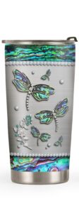 20oz dragonfly gifts for women, valentines day gifts for her, unique birthday gifts, inspirational gifts for women, printed jewelry dragonfly tumbler cup, insulated travel coffee mug with lid