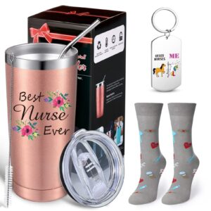 skylety 3 pcs funny nurse gifts set for women including 20oz tumbler mug nurse crew sock nurses keychain nurse practitioner gift for nurse graduation birthday