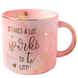 vilight preschool teacher appreciation mug christmas gifts for women - it takes a lot of sparkles to teach little minds - pink marble coffee cup 11 oz