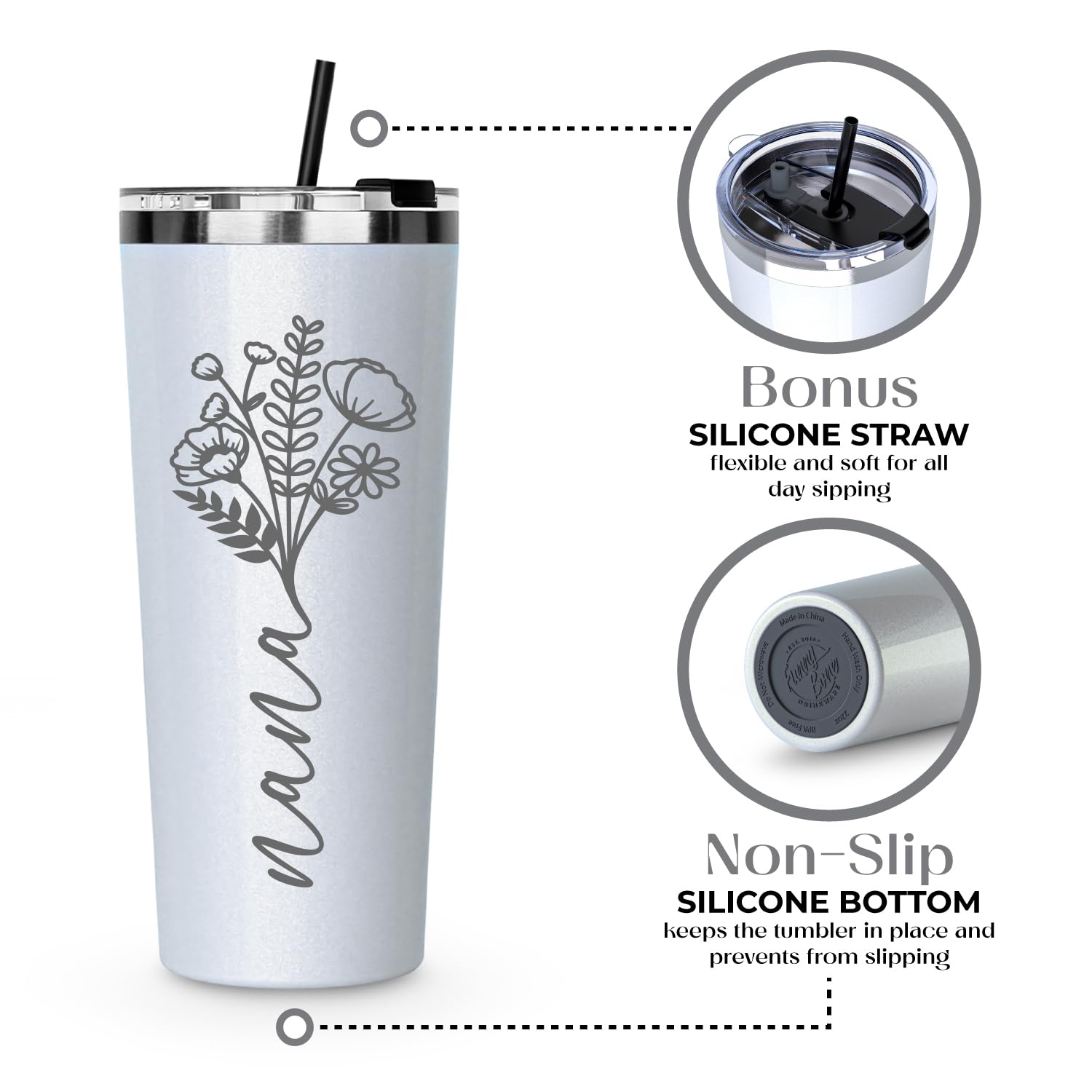 Nana Gifts Tumbler Mug - Mother's Day Gift for Best Nana Ever - Grandma Birthday or Christmas Presents From Grandkids, Grandchildren, Travel Coffee Water Tumbler Cup Bottle with Lid & Straw 22oz
