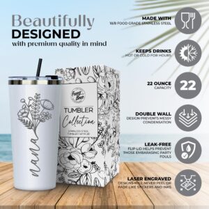 Nana Gifts Tumbler Mug - Mother's Day Gift for Best Nana Ever - Grandma Birthday or Christmas Presents From Grandkids, Grandchildren, Travel Coffee Water Tumbler Cup Bottle with Lid & Straw 22oz