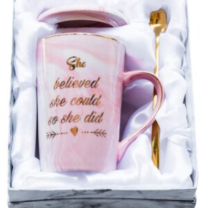 Mugpie She Believed She Could So She Did Coffee Mug - Congratulations Graduation Gifts for Her Women Girl Daughter College Nursing - Cute Motivational Inspiritional 12.5oz Pink Ceramic Cup + Gift Box