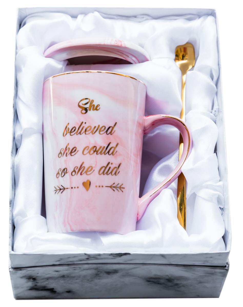 Mugpie She Believed She Could So She Did Coffee Mug - Congratulations Graduation Gifts for Her Women Girl Daughter College Nursing - Cute Motivational Inspiritional 12.5oz Pink Ceramic Cup + Gift Box