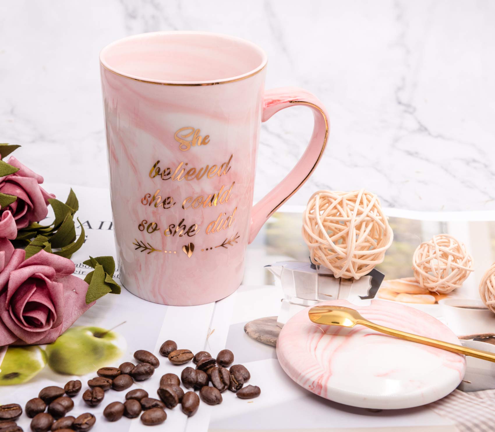 Mugpie She Believed She Could So She Did Coffee Mug - Congratulations Graduation Gifts for Her Women Girl Daughter College Nursing - Cute Motivational Inspiritional 12.5oz Pink Ceramic Cup + Gift Box