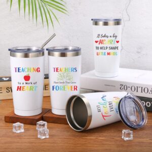 Patelai 4 Pcs Teacher Appreciation Gifts Best Teacher Birthday Gifts Stainless Steel Insulated Tumblers Set Funny Thank You Tumbler Coffee Mugs for Graduation Teachers' Day Present (White)