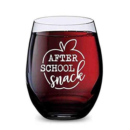 GSM Brands Stemless Wine Glass for Teachers (After School Snack) Made of Unbreakable Tritan Plastic and Dishwasher Safe - 16 ounces