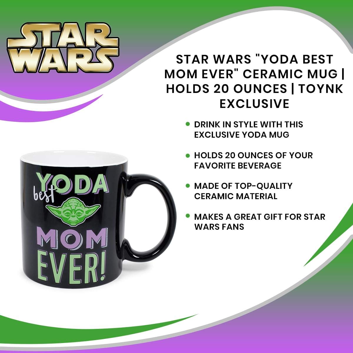 Silver Buffalo Star Wars Yoda Best Mom Ever Ceramic Mug | Holds 20 Ounces | Toynk Exclusive