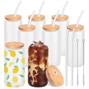 moretoes 16oz sublimation glass cups with lids and straws, iced coffee cups, reusable drinking glasses set of 8