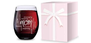gsm brands stemless wine glass mom - made of unbreakable tritan plastic - 16 ounces