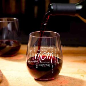 GSM Brands Stemless Wine Glass Mom - Made of Unbreakable Tritan Plastic - 16 ounces