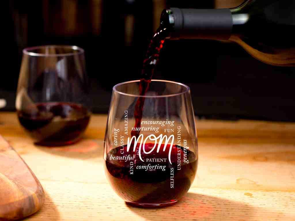 GSM Brands Stemless Wine Glass Mom - Made of Unbreakable Tritan Plastic - 16 ounces