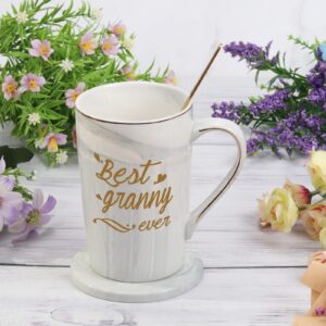 WENSSY Best Granny Ever Mug, Gifts for Granny, Birthday Mothers Day Gifts for Granny Grandma from Granddaughter Grandkis Grandson 14 Ounce Grey with Gift Box