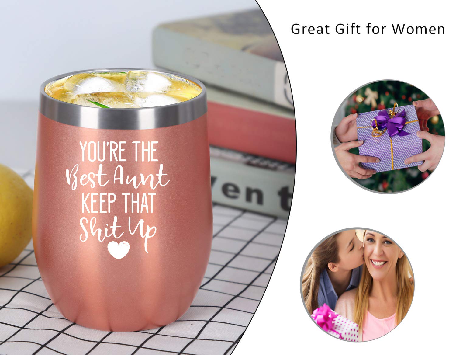 You're The Best Aunt Keep That Up Aunt Wine Tumbler, Aunt Gifts 12 Oz Wine Tumbler, Mothers Day Birthday Gifts for Aunt Auntie Her, Funny Insulated Stainless Steel Wine Tumbler