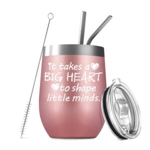 deitybless teacher gifts for women, funny birthday gifts for teachers, preschool teacher appreciation gifts, it takes a big heart to help shape little minds, 12oz wine tumbler