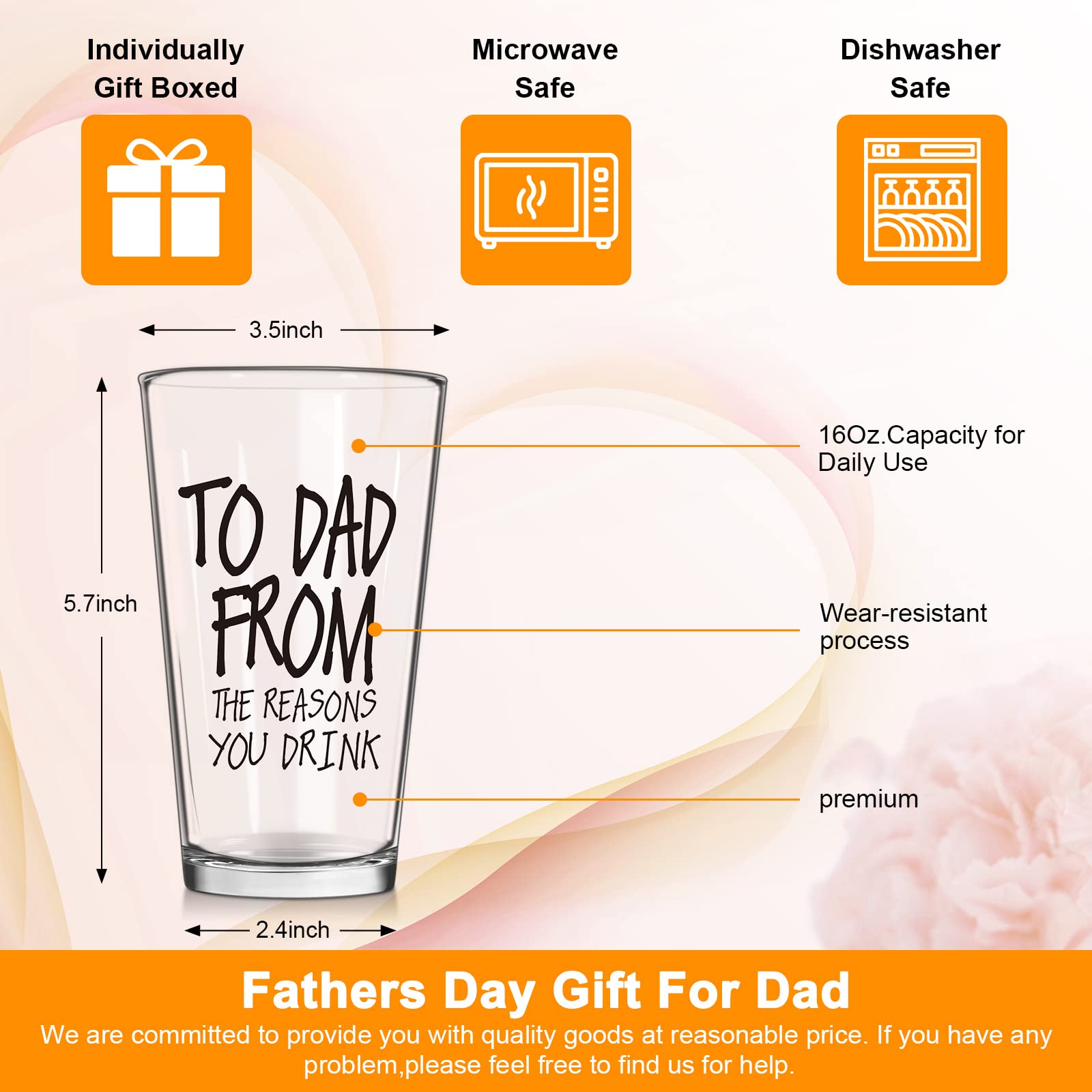 Gifts for Dad,Fathers Day Dad Gifts from Daughter Son Wife,16 OZ Funny Beer Glass Gifts for Dad Men Grandpa Stepdad Father in Law Husband,Dad Gifts for Fathers Day Birthday Christmas Anniversary